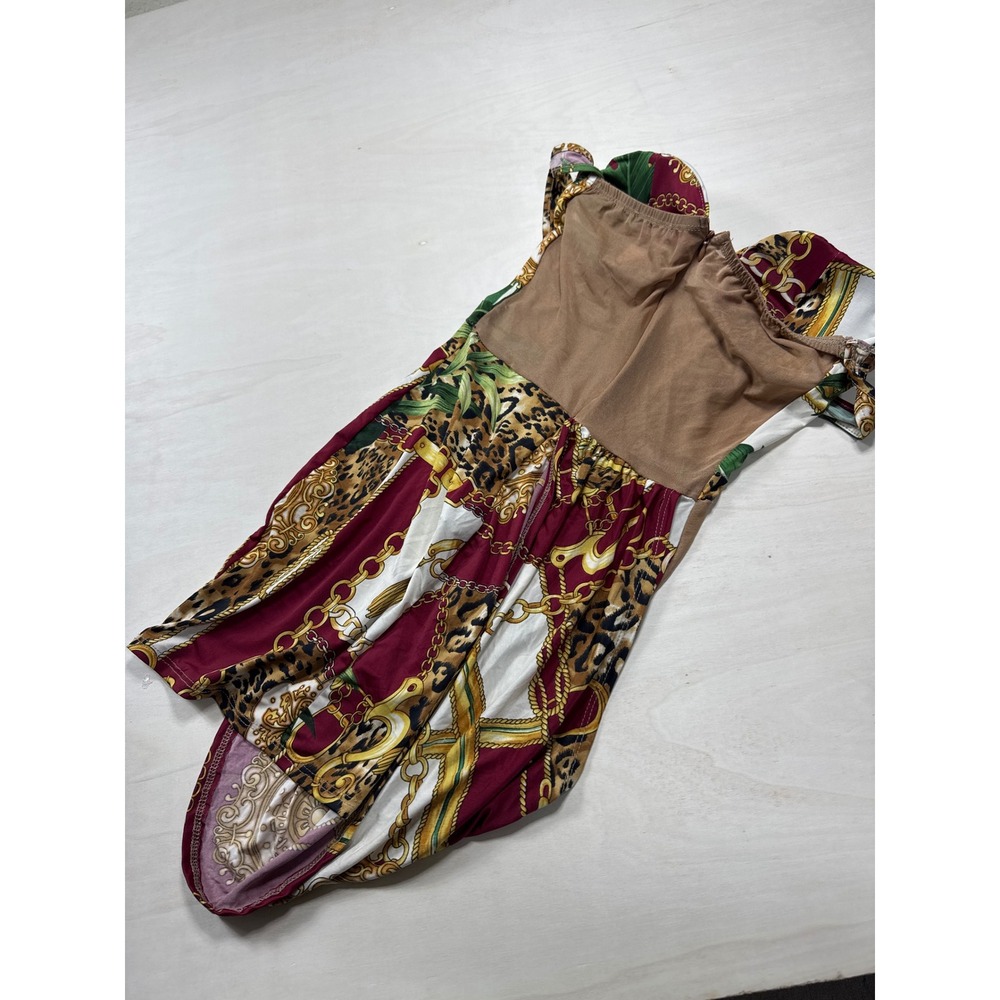 Fashion Nova Multicolor Tropical Print Mini Dress - Green, Red, White, Gold - Picture 6 of 9